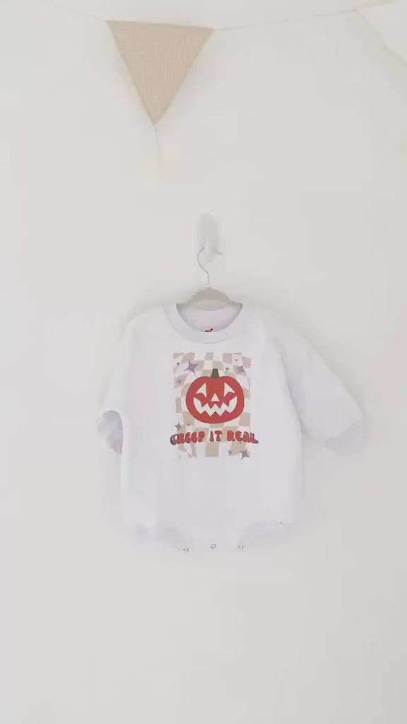 First Halloween Baby Outfit, Baby First Halloween, Creep It Real, Bubble Romper, Baby Sweatshirt Romper, Hippie Halloween, Bubble romper