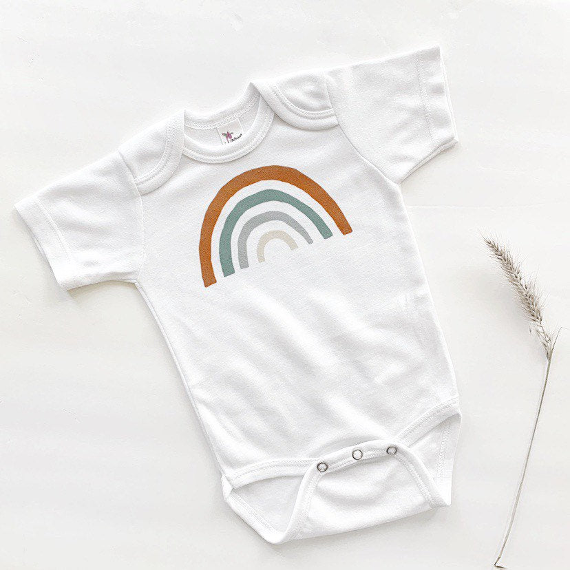 Rainbow Baby Announcement Shirt and Bodysuits Gender Neutral Baby Gift, Clay, Scandinavian Rainbow
