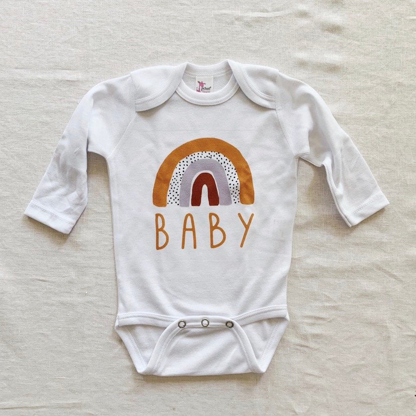 Rainbow Baby Announcement Shirt and Bodysuits Gender Neutral Baby Gift, Spotted Rainbow, Scandinavian Rainbow, Baby Name