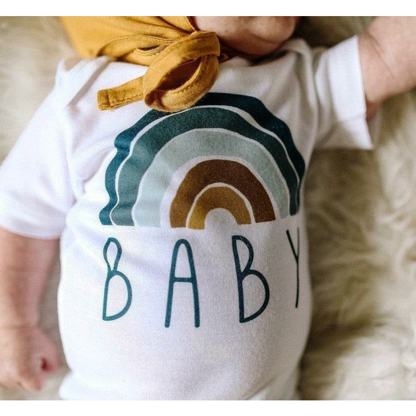 Rainbow Baby Announcement Shirt and Bodysuits Gender Neutral Baby Gift, Teal, Scandinavian Rainbow