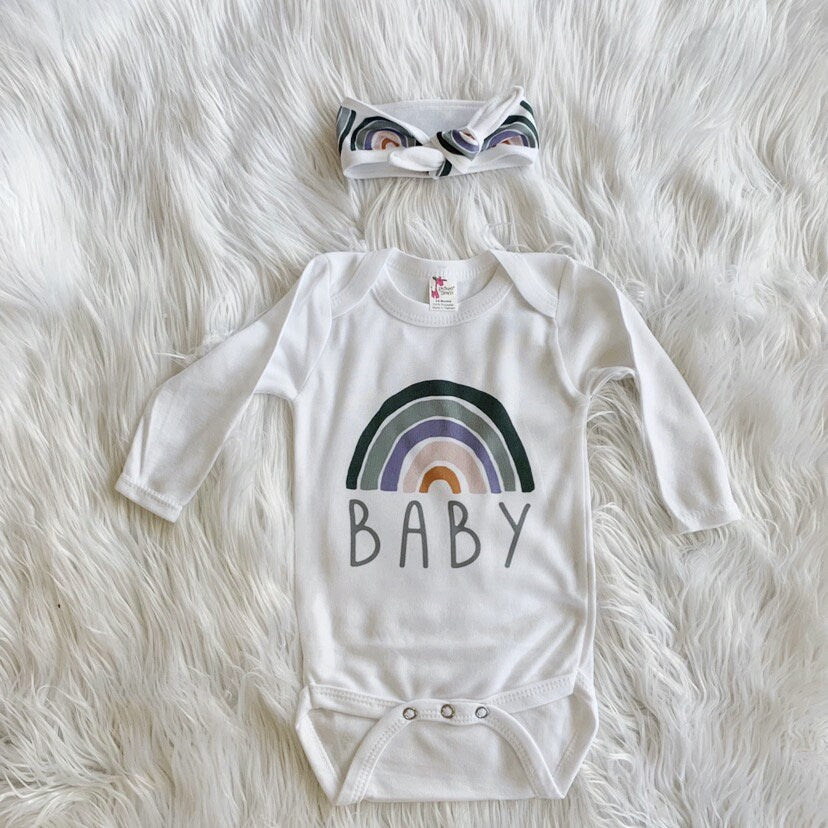 Rainbow Baby Announcement Shirt and Bodysuits Gender Neutral Baby Gift, Green, Scandinavian Rainbow