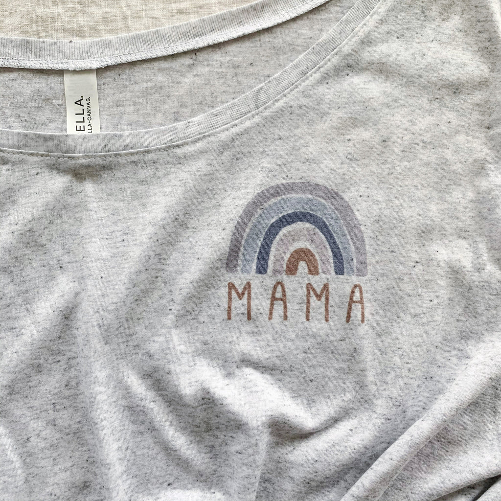Rainbow Mama shirt, Brushed Heather and soft denim, Mommy and Me Rainbow Shirt, Off The Shoulder Flowy Shirt, Rainbow baby Gift, Matching