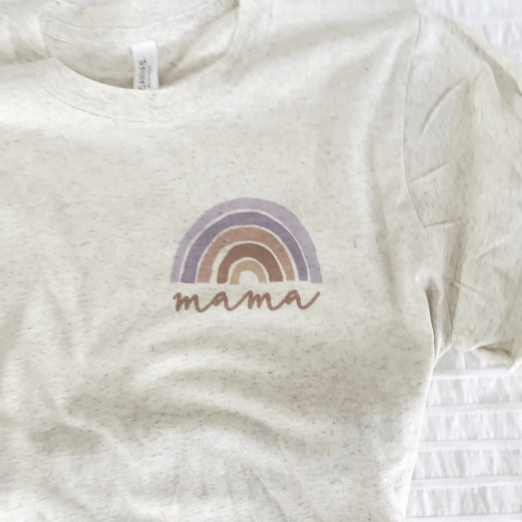 Rainbow Mama Shirt, Rainbow baby Mama Gift, Rainbow Mom, Rainbow Tshirt, Mom Tshirt, Mothers Day shirt, Oatmeal and Purple