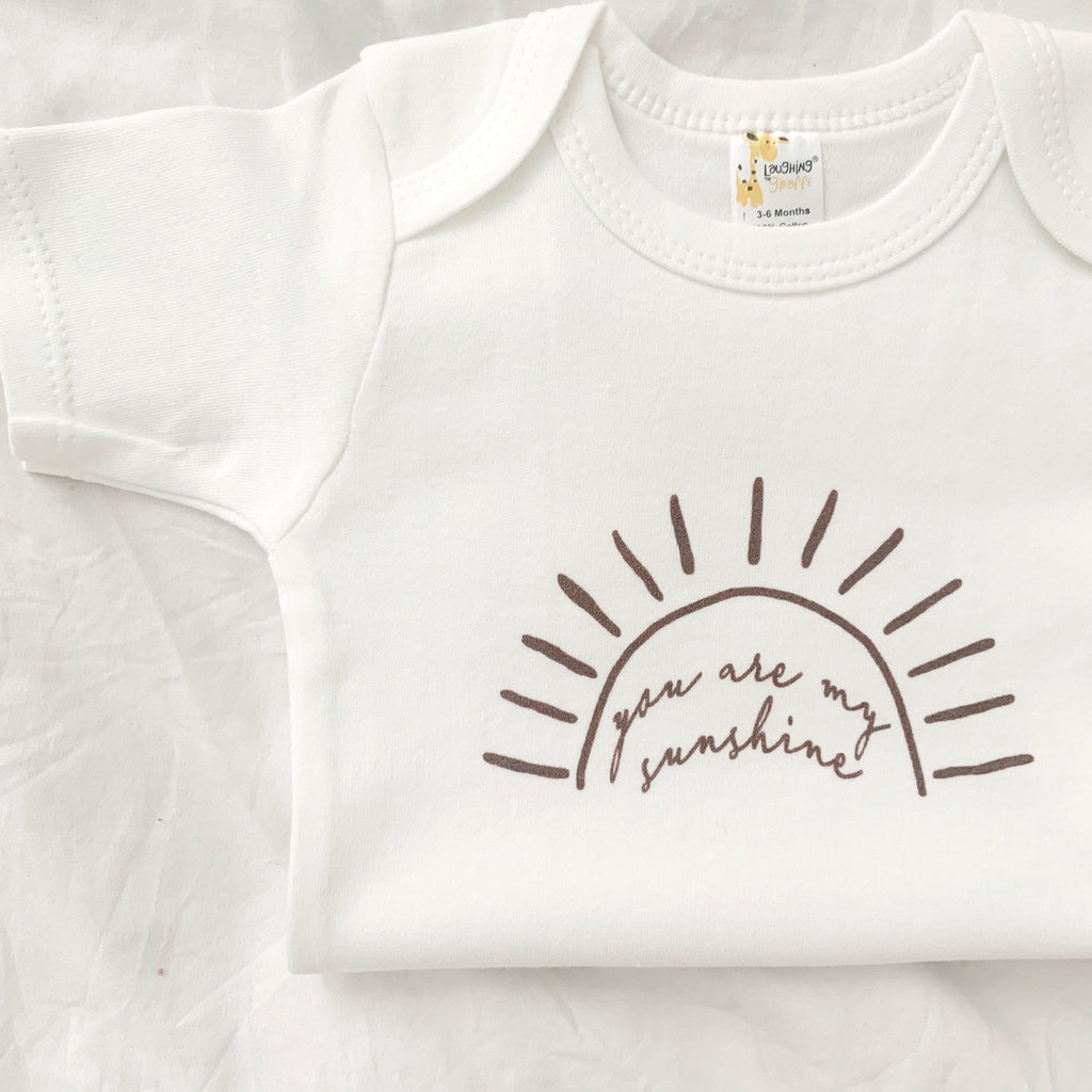 You Are My Sunshine, Neutral Baby Shirt, New Baby Gift, Pregnancy Announcement Baby Bodysuit, Gender Neutral, Cotton, Taupe Sunshine