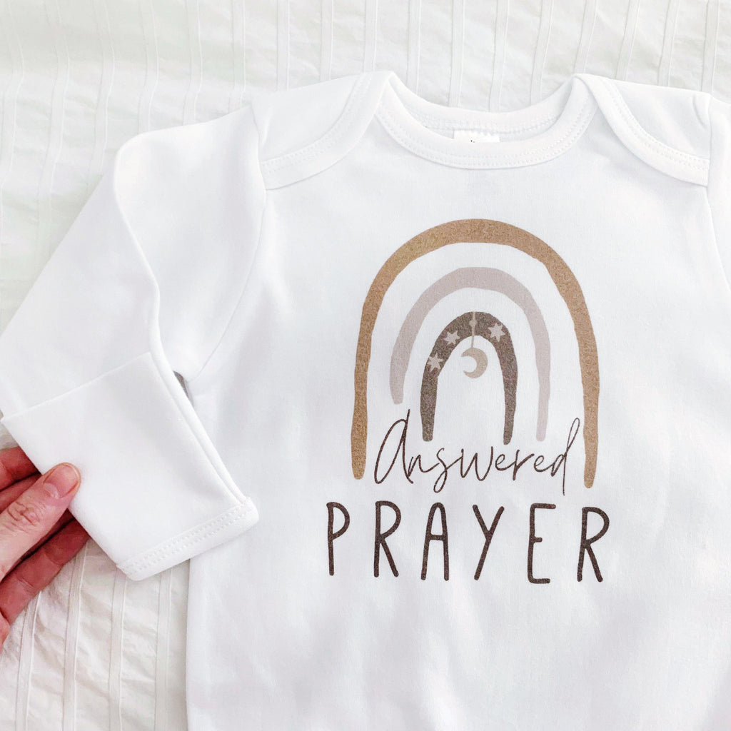 Answered prayer onesie, baby gift, homecoming outfit, baby announcement, new baby 