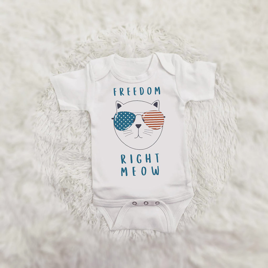 Fouth Of July Baby Shirt, Cat Shirt, Freedom Right Meow, America, July Fourth, July 4th shirt, Patriotic Baby, July 4th Shirt, Neutral