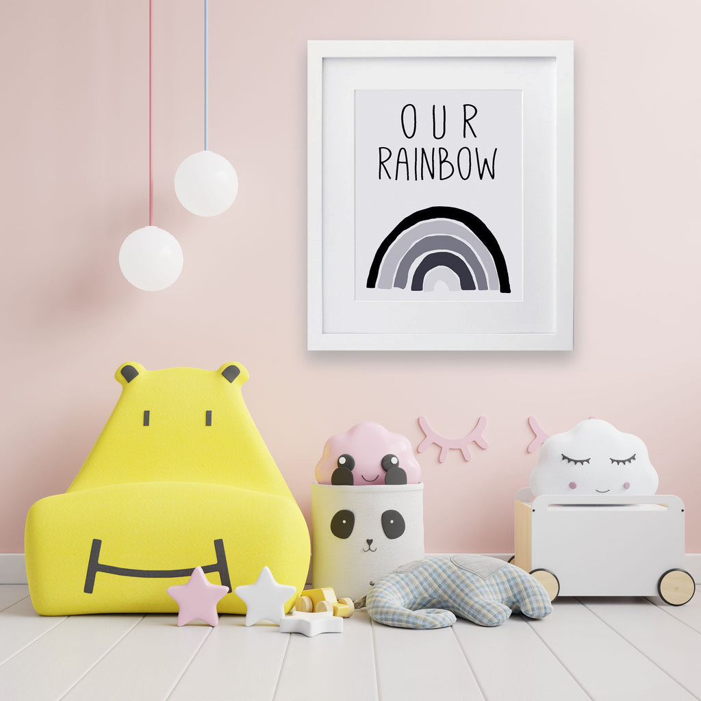 Digital Art Print, Digital Nursery Art Print, Rainbow Baby, Rainbow Baby Art Print, Baby Shower Gift, Rainbow Baby Gift, Monochrome Rainbow