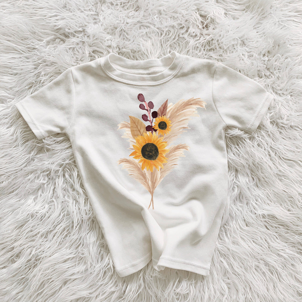 Sunflower Pampas Fall Bouquet, Autumn Baby Outfit, Fall baby Shirt, First Fall, Babys first Fall, Autumn, Pampas Floral Baby Shirt, Floral