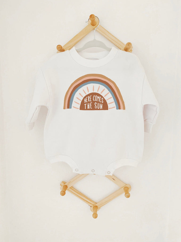 Rainbow Baby Sweatshirt, Here Comes the Sun, Gift, Rainbow Romper, Baby Shower Gift, New Baby, Baby Apparel, Gender Neutral, Oatmeal