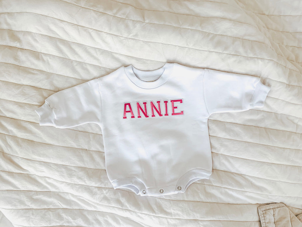 Girl Baby Romper, Bubble Romper, Letter Baby Sweatshirt, Baby Sweatshirt, Baby Girl Sweatshirt Romper, Custom Baby Romper, Pink Embroidery