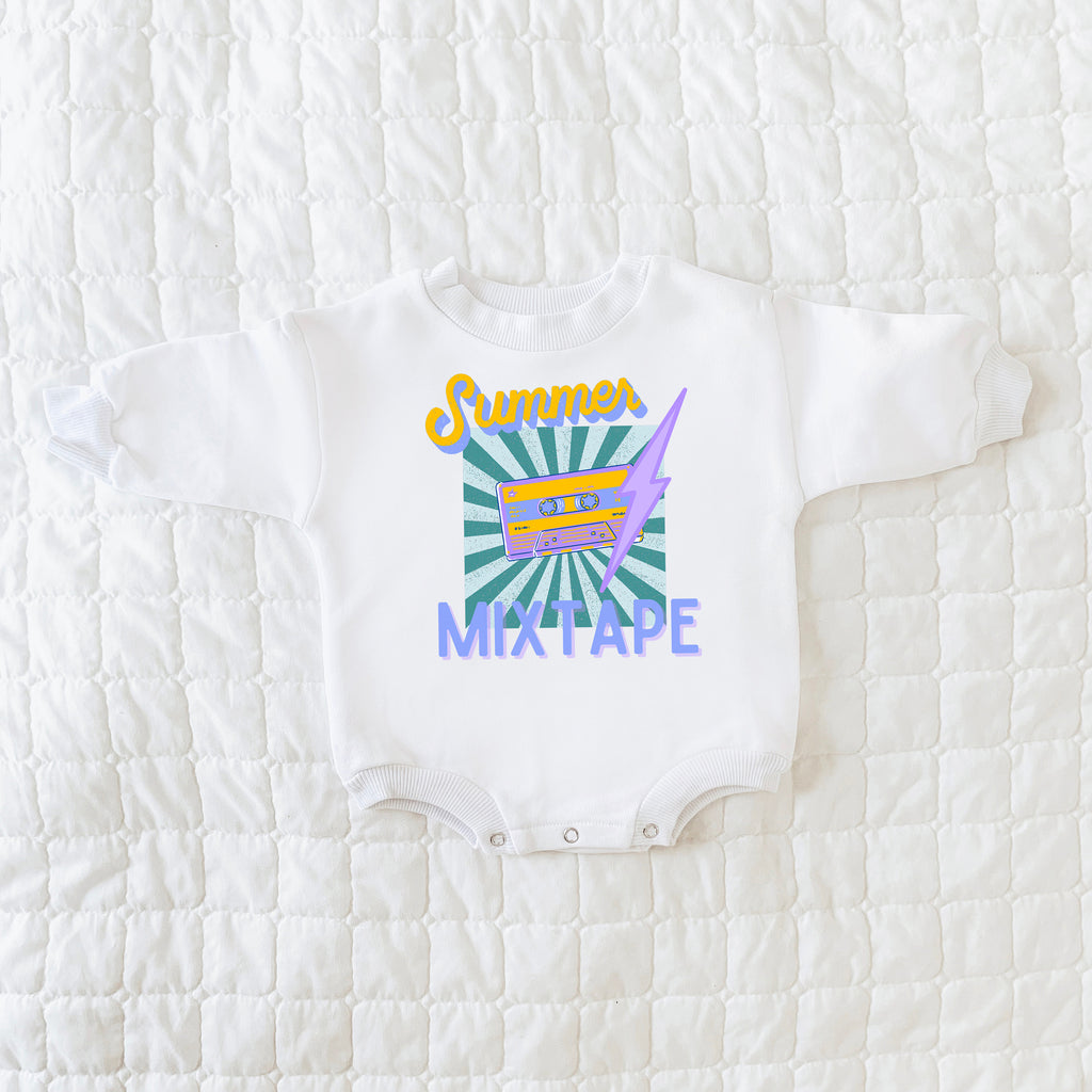 Retro Baby Sweatshirt Romper, Baby Shower Gift, Sweatshirt Romper, Baby Sweatshirt, Hipster, Gender Neutral, Summer Mixtape, Cassette