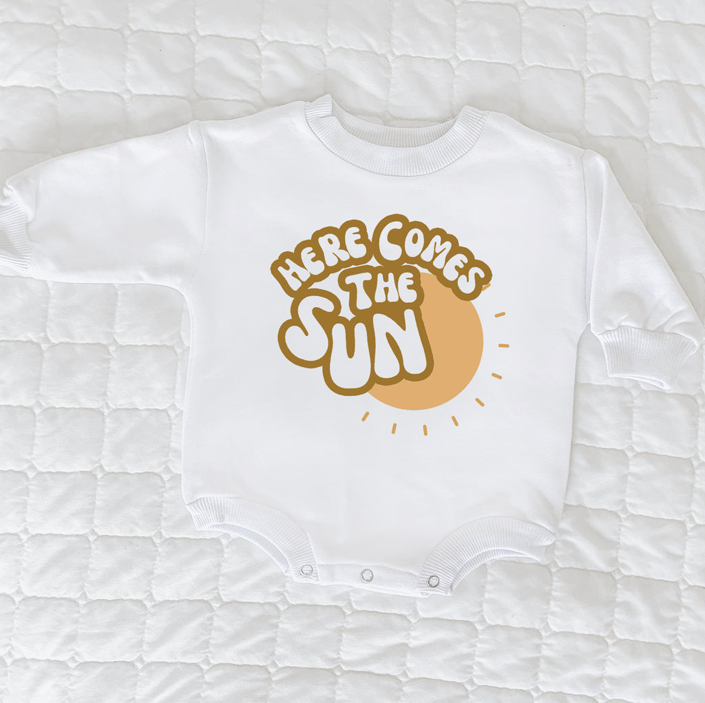 Here Comes The Sun, Retro Baby Sweatshirt, Gift, Sun Romper, Baby Shower Gift, New Baby, Baby Apparel, Gender Neutral, Coming Home Outfit