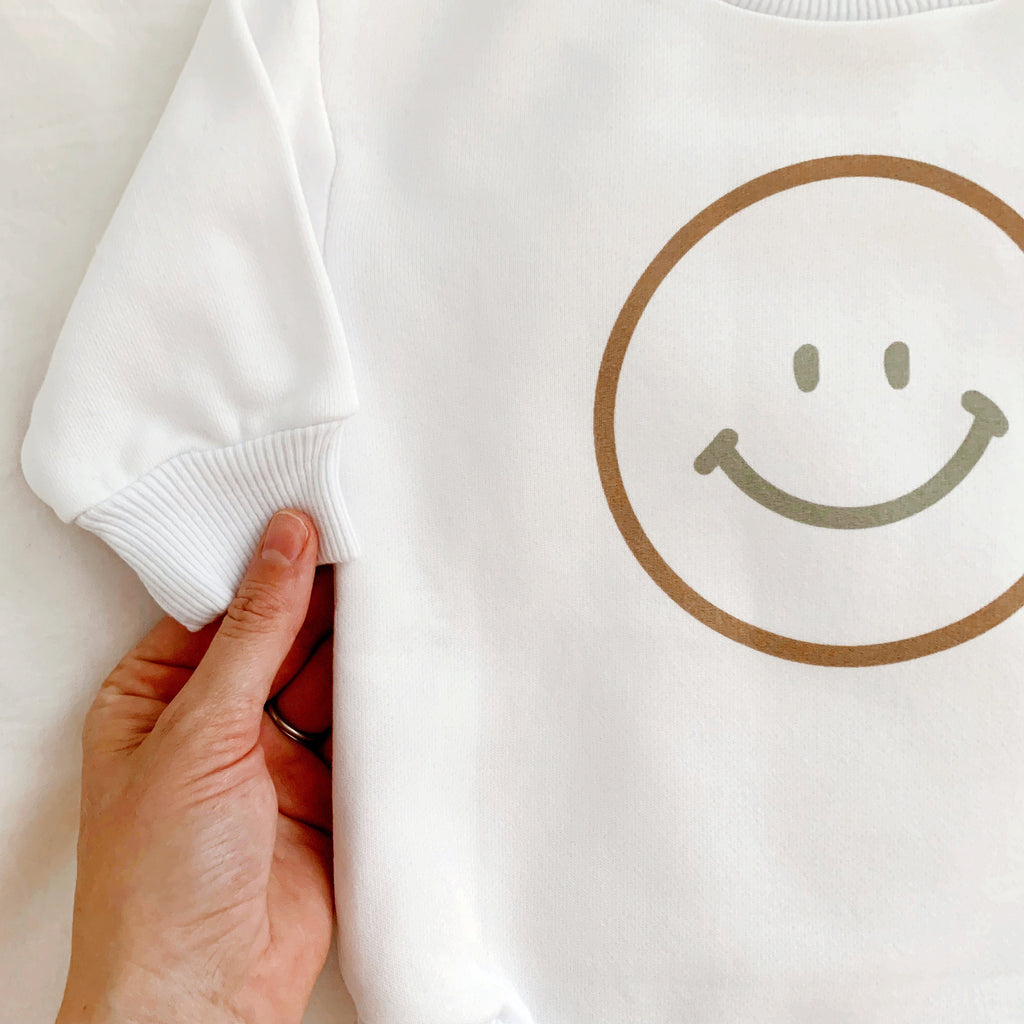 Happy Face Baby Sweatshirt Romper, Baby Shower Gift, Sweatshirt Romper, Baby Sweatshirt, Hipster, Gender Neutral, Smile Romper