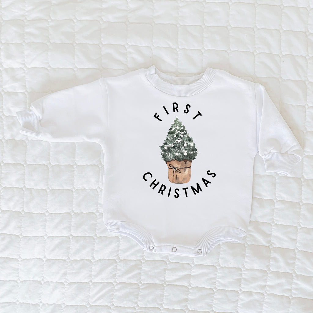 First Christmas Baby Outfit, Baby First Christmas, Santa Romper, Baby Sweatshirt Romper, Baby Holiday Outfit, Bubble romper