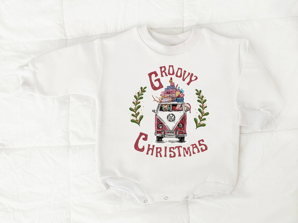First Christmas Baby Outfit, Baby First Christmas, Groovy Santa Romper, Baby Sweatshirt Romper, Baby Holiday Outfit, Bubble romper