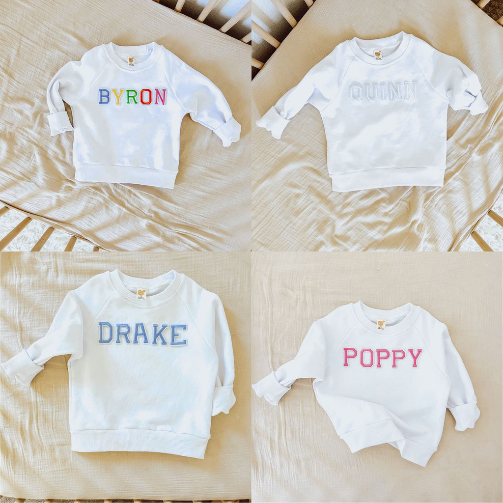 Embroidered Name Toddler Baby Sweatshirt, Custom Name Romper, Baby Sweatshirt, Neutral baby toddler Sweatshirt, Custom Baby Romper, Name