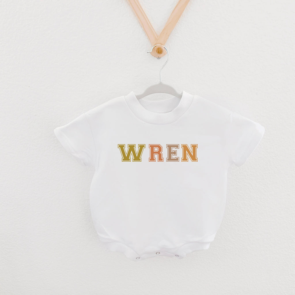 Neutral Baby Romper, Bubble Romper, Name Baby Romper, Neutral baby, Custom Baby Romper, Rainbow Varsity Name