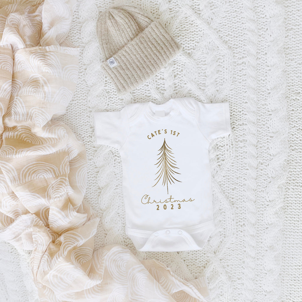 Baby First Christmas one piece, First Christmas Outfit, Neutral Christmas Outfit, Christmas Baby Clothes, Christmas Tree, First Christmas